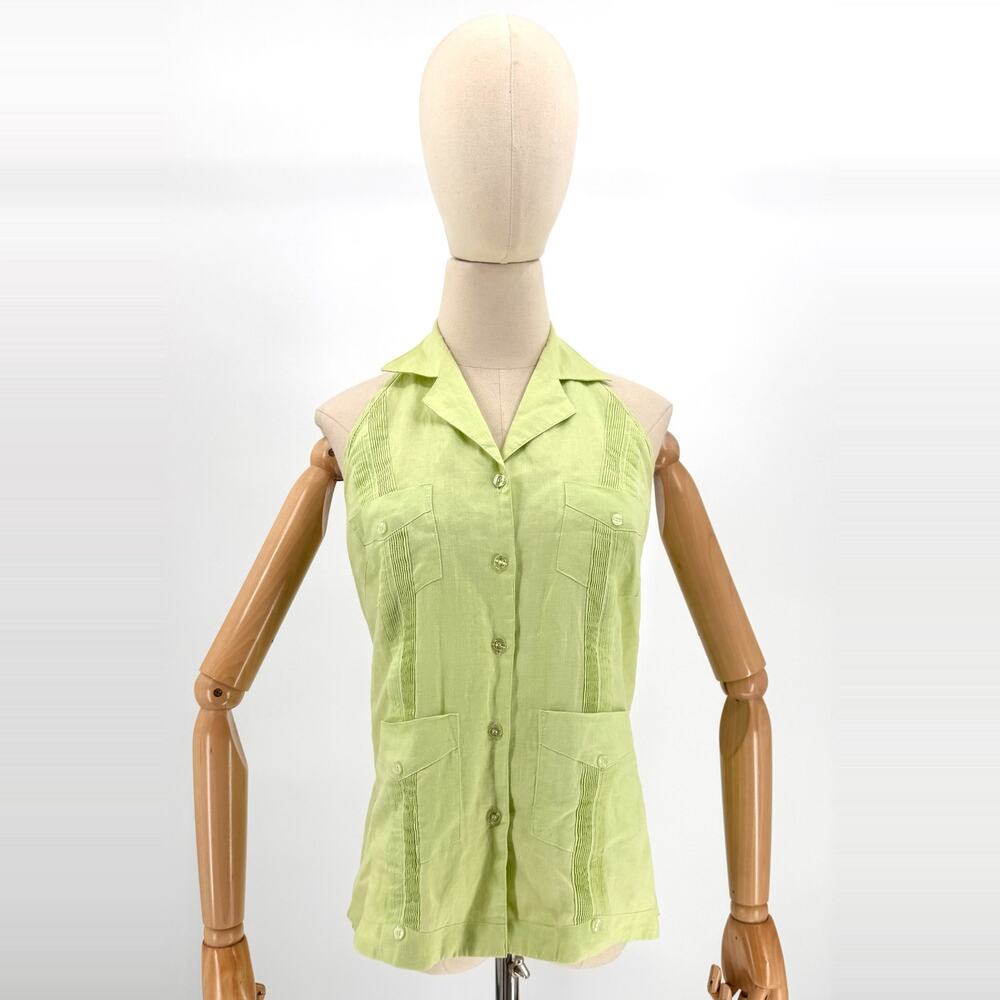 Alexandra Nicole Pistachio Green Linen Guayabera Halter Top